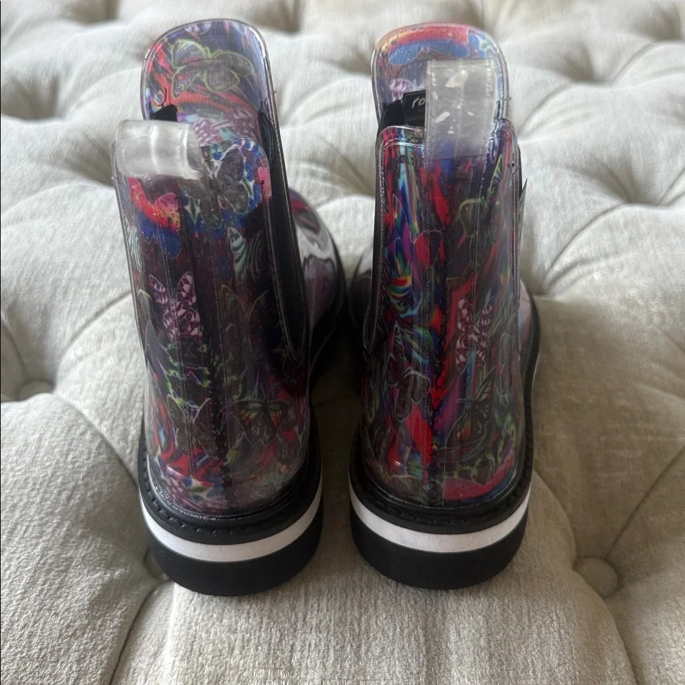 Roma Women’s Vegan Rubber Rain Boots NEW‎ Waterproof Art22 Print Butterfly SZ 6